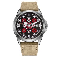 Awarder Embroidery Silver-Red Khaki Automatic 10ATM