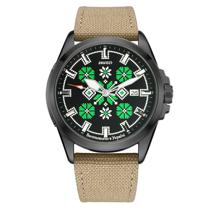 Awarder Embroidery Black-Green Khaki Automatic 10ATM