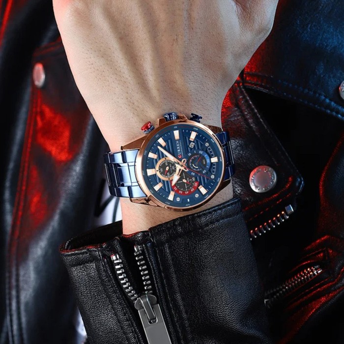 Чоловічий наручний годинник Curren 8415 Blue-Gold