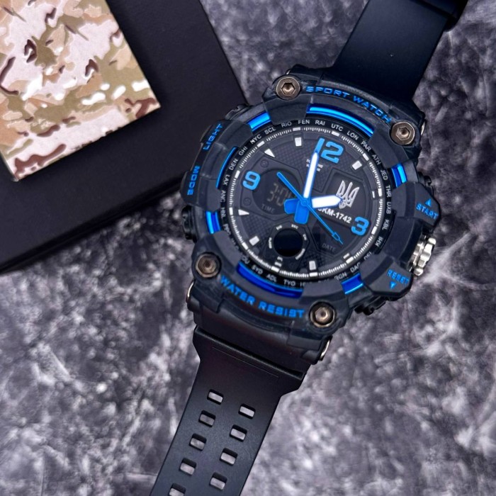 Patriot 006BUUASI Тризуб срібло Чорні з синім + Коробка.