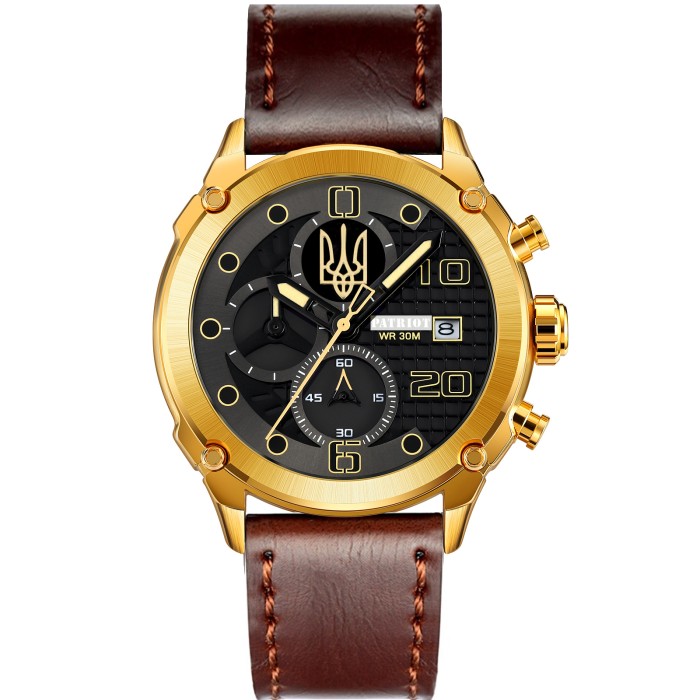Чоловічий наручний годинник Patriot 016BKGD Тризуб золото
