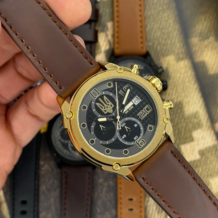 Чоловічий наручний годинник Patriot 016BKGD Тризуб золото