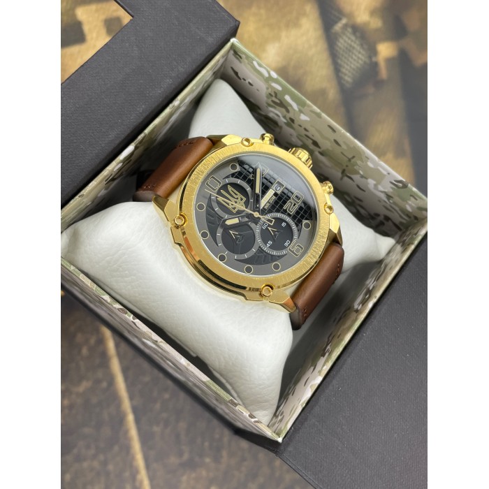 Чоловічий наручний годинник Patriot 016BKGD Тризуб золото