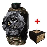 Patriot 005 Тризуб золото Сірий камуфляж Паракордовий ремінець Camo Green+Коробка