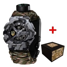 Patriot 005 Тризуб золото Сірий камуфляж Паракордовий ремінець Camo Green+Коробка