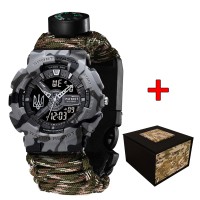 Patriot 005 Тризуб срібло Сірий камуфляж Паракордовий ремінець Camo Green + Коробк