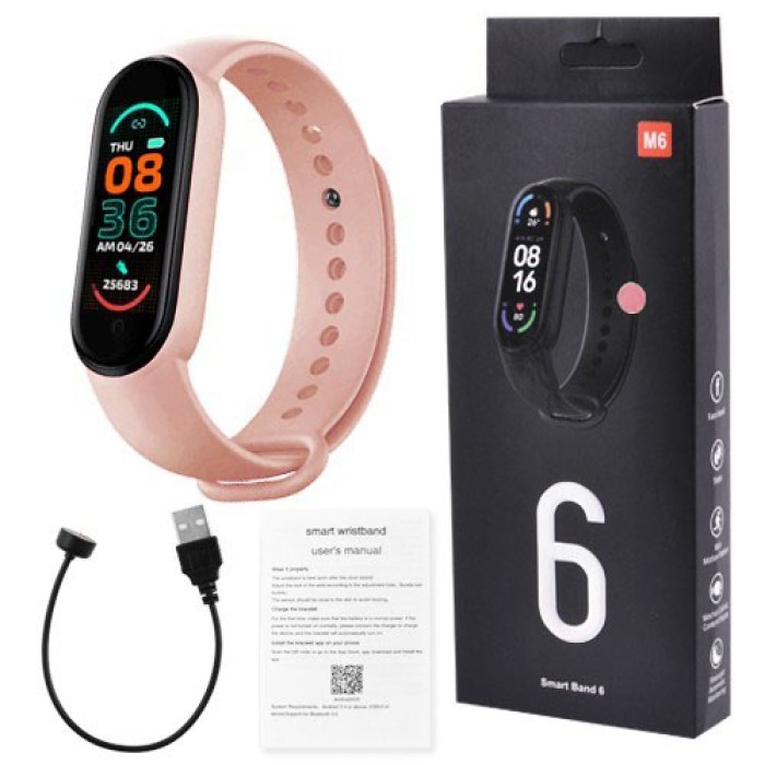 Фітнес браслет FitPro Smart Band M6 (смарт годинник, пульсоксиметр, пульс). Колір рожевий
