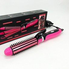 Плойка-праска 3в1 Gemei GM-2922, Сучасні щипці для завивки волосся, Прилад для завивки. Колір: рожевий